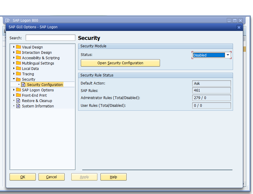 SAP GUI Security Settings