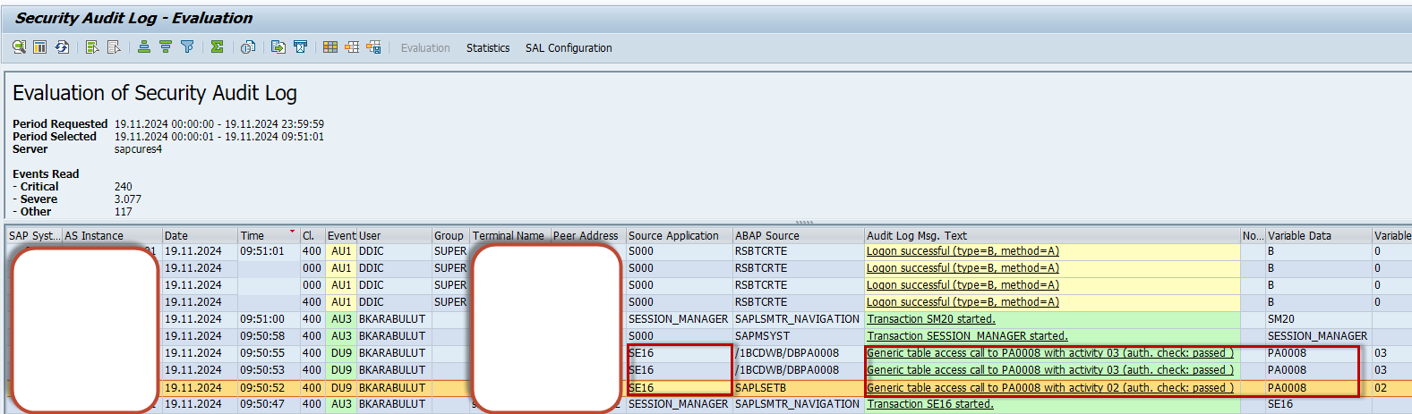 Evalution of Capturing Data Changes in SAP Security Logs